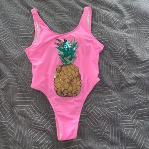 Pink Pineapple Sequin One Piece Swimsuit